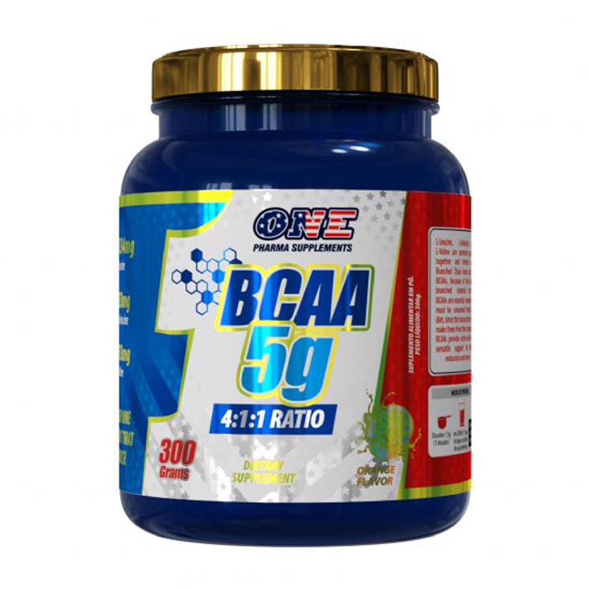 Bcaa 5g 4:1:1 Ratio - 300g Orange Flavor- One Pharma Supplements