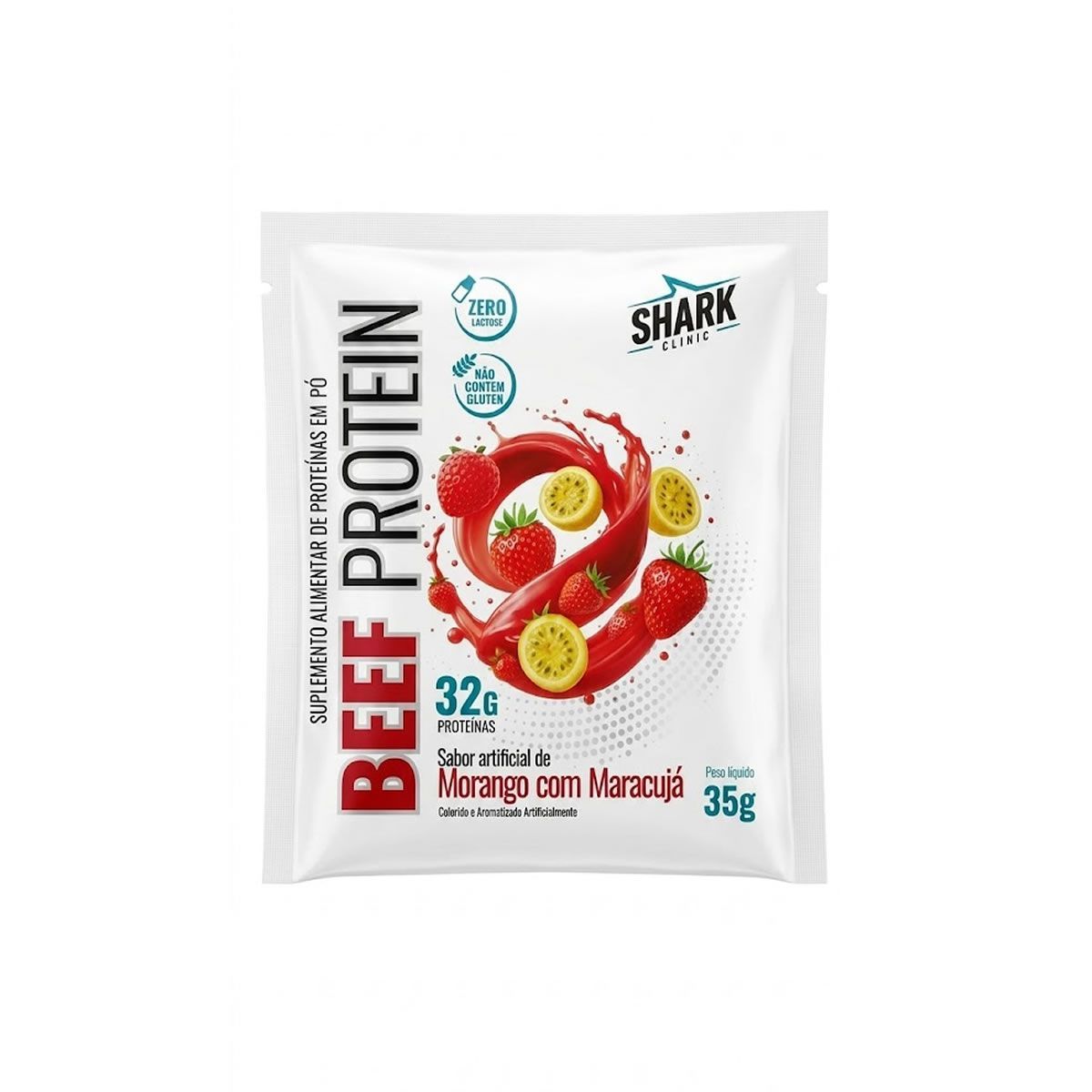 Whey Beef Protein - 1 Sach� 35g Morango com Maracuj� - Shark Pro