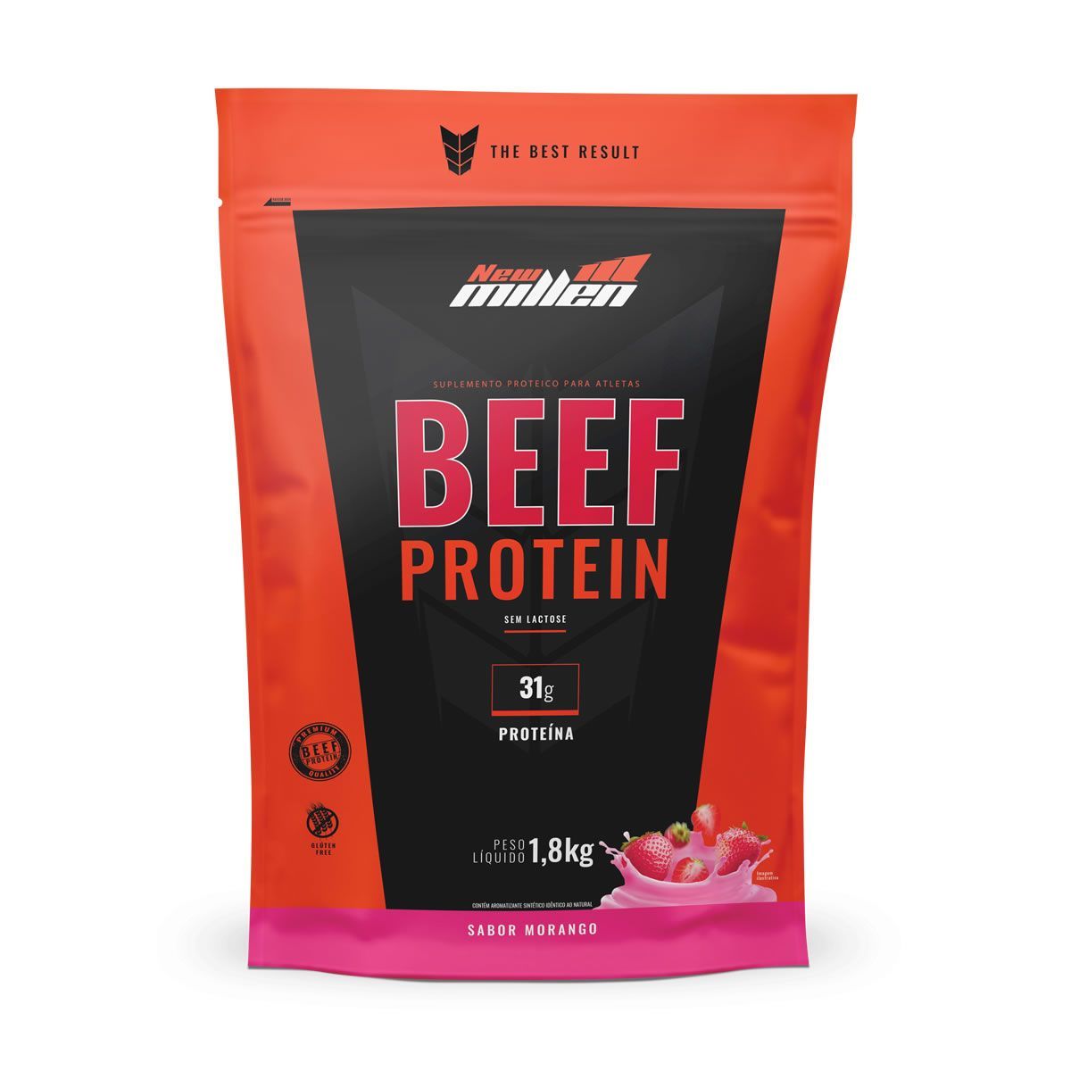 Beef Protein Isolate - 1800g Refil Morango - New Millen