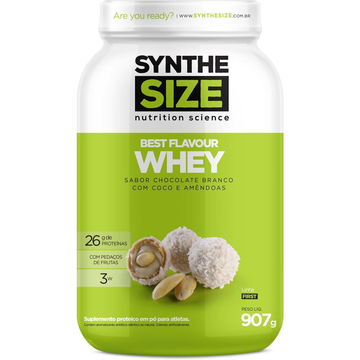 Best Flavour Whey - 907g Chocolate Branco com Coco e Am�ndoas - Synthesize