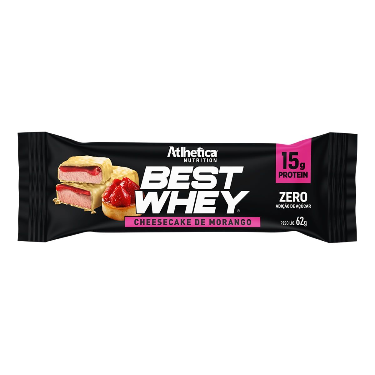 Barra Proteica Best Whey - 1 Unidade 62g Cheesecake de Morango Atlhetica Nutrition