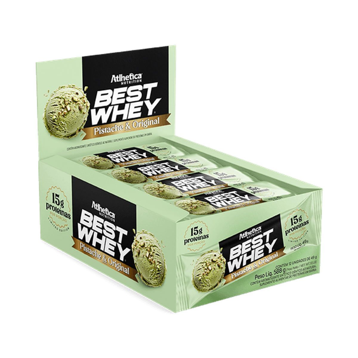 Best Whey Bar - 12 Unidades 49g Pistache & Original - Atlhetica Nutrition