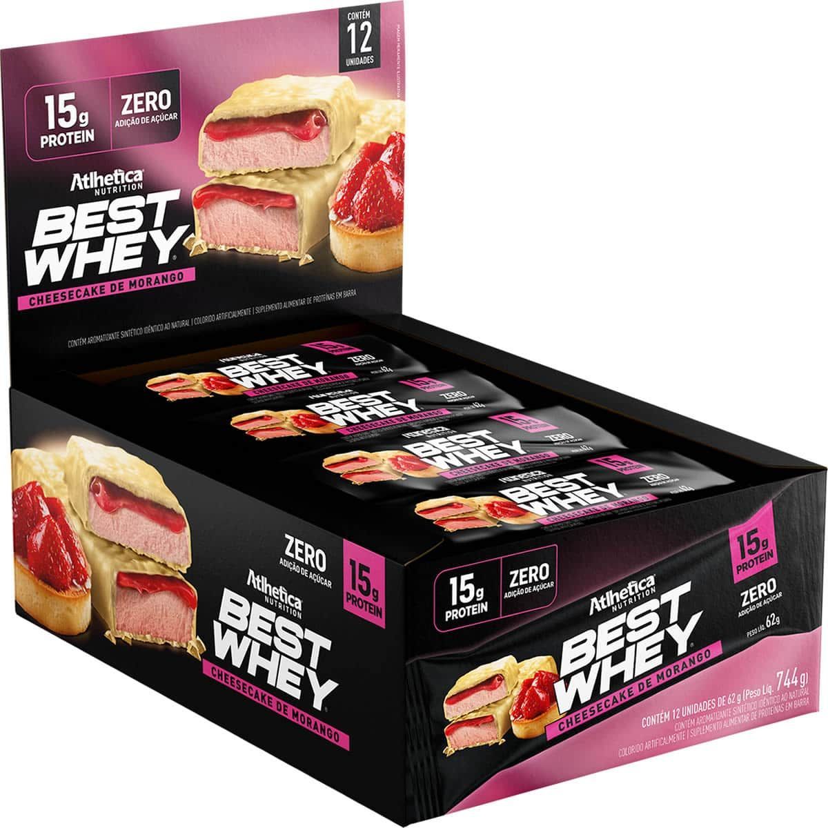 Best Whey Bar - 12 Unidades 62g Cheesecake de Morango - Atlhetica Nutrition