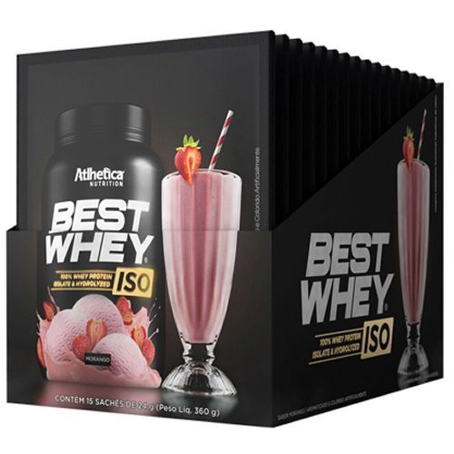 Best Whey Iso - 15 Sach�s 24g Morango - Atlhetica Nutrition