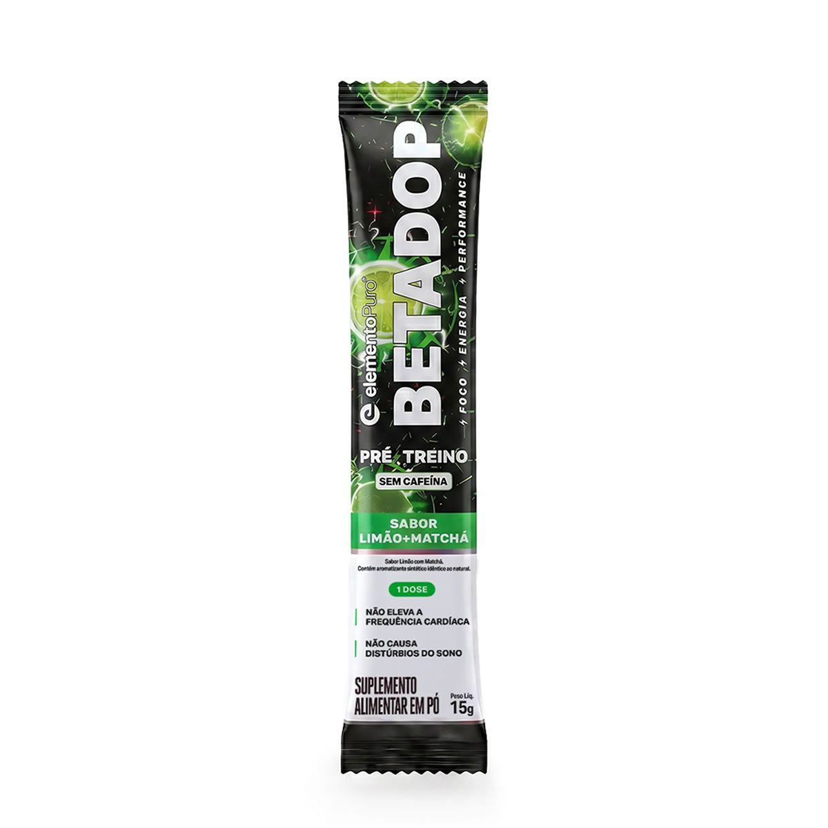 BetaDop Pr� Treino - 1 Sach� 15g Lim�o com Match� - ElementoPuro