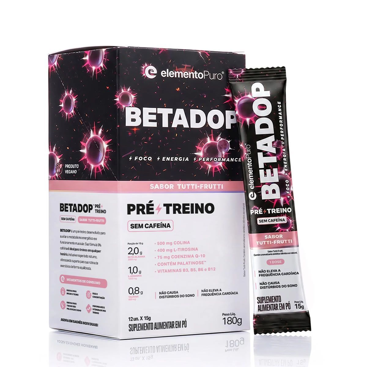 BetaDop Pr� Treino - 12 Sach�s 15g Tutti Frutti - ElementoPuro