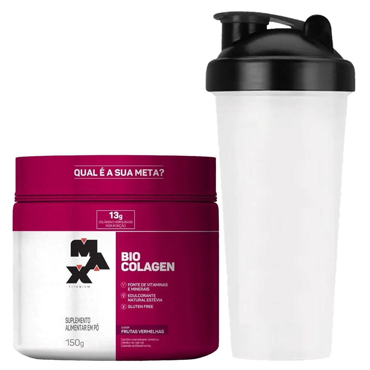 Bio Colagen - Sabor Frutas Vermelhas 150g + Coqueteleira 600ml Preta - Max Titanium