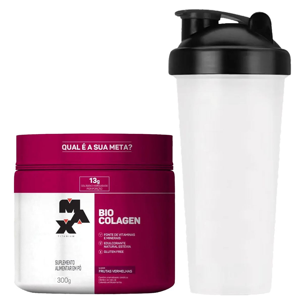 Bio Colagen - Sabor Frutas Vermelhas 300g + Coqueteleira 600ml Preta - Max Titanium