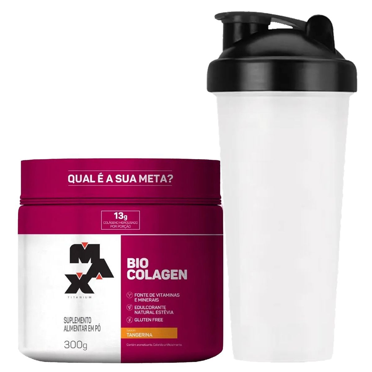 Bio Colagen - Sabor Tangerina 300g + Coqueteleira 600ml Preta - Max Titanium