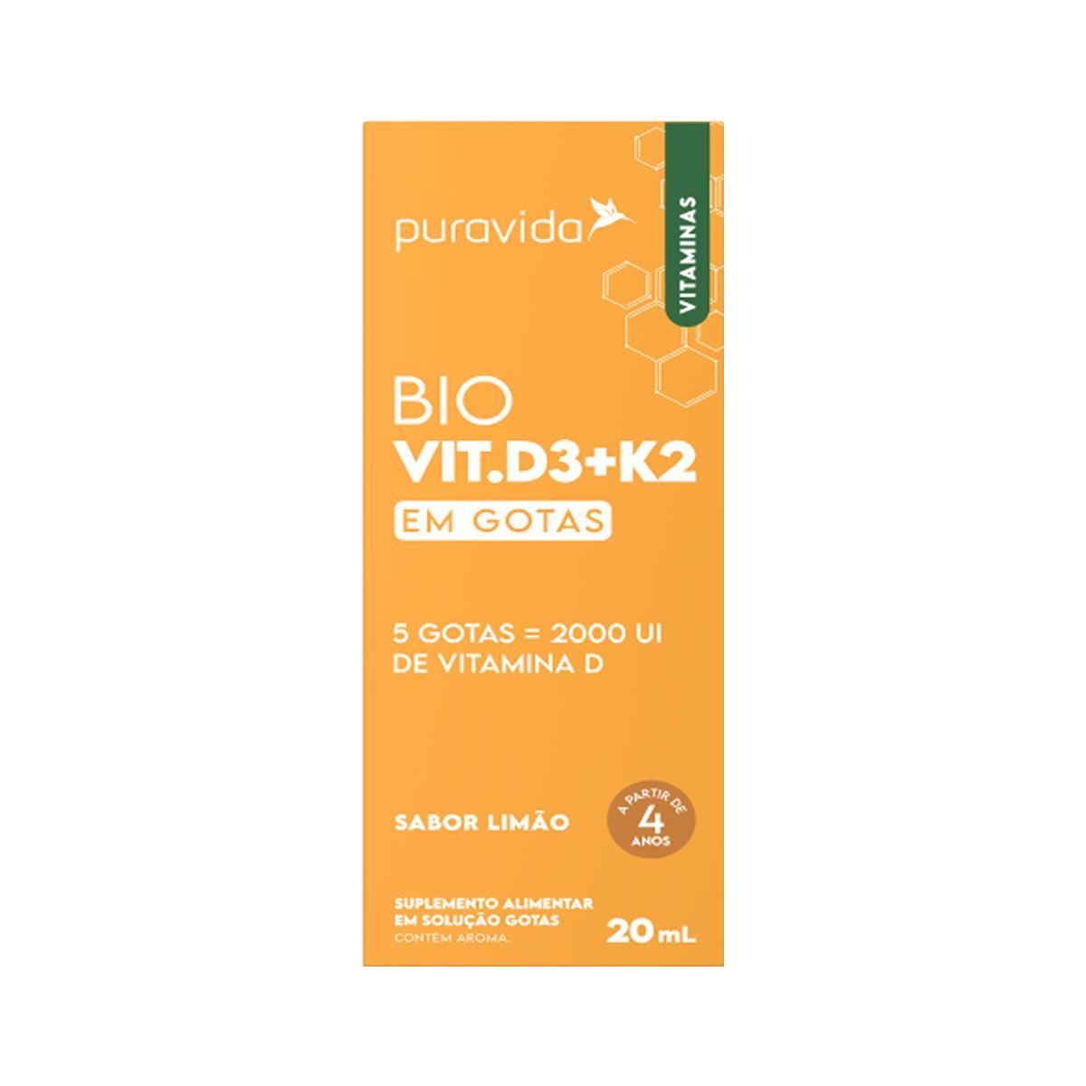 Bio Vit D3+k2 Nova Composi��o - 20ml Lim�o - Puravida