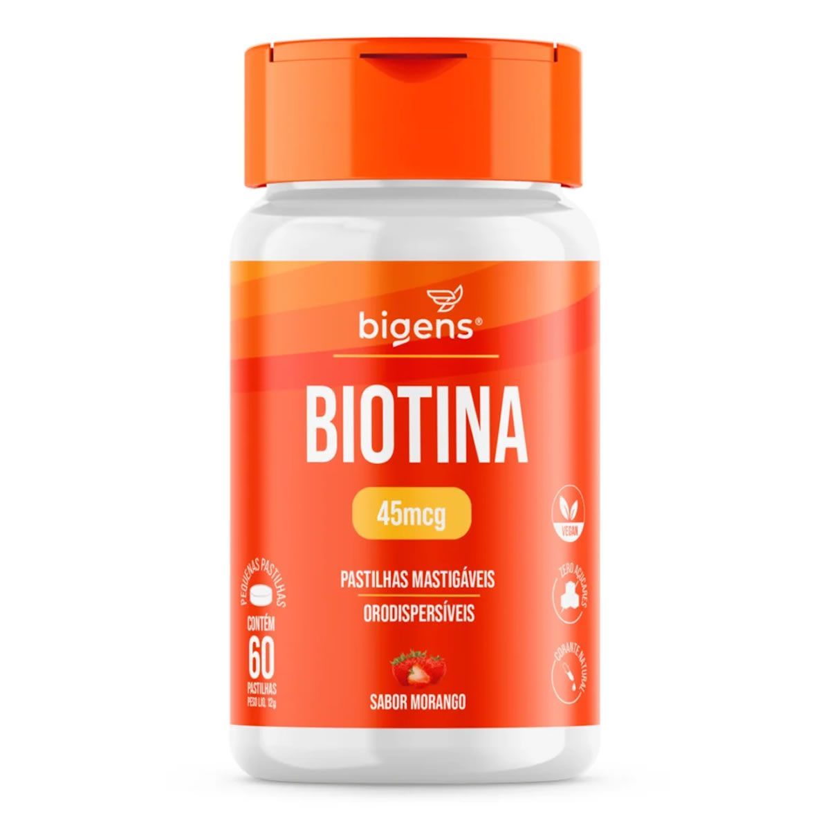Biotina Mastigavel - 60 Pastilhas Morango - Bigens