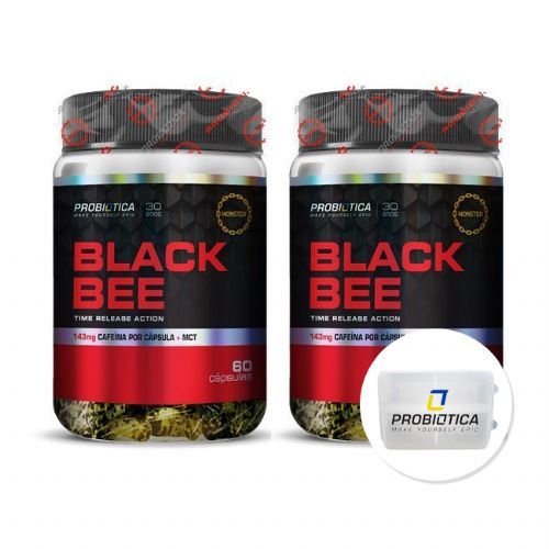Kit 2 Black Bee Cafe�na - 60 C�psulas + Porta C�ps - Probi�tica