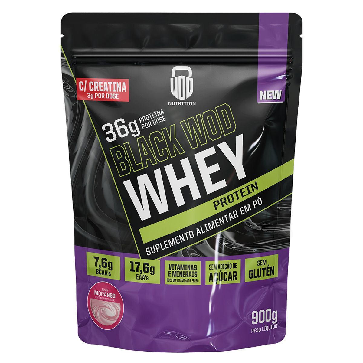 Black Wod Whey Protein com Creatina - 900g Morango - Wod Nutrtion