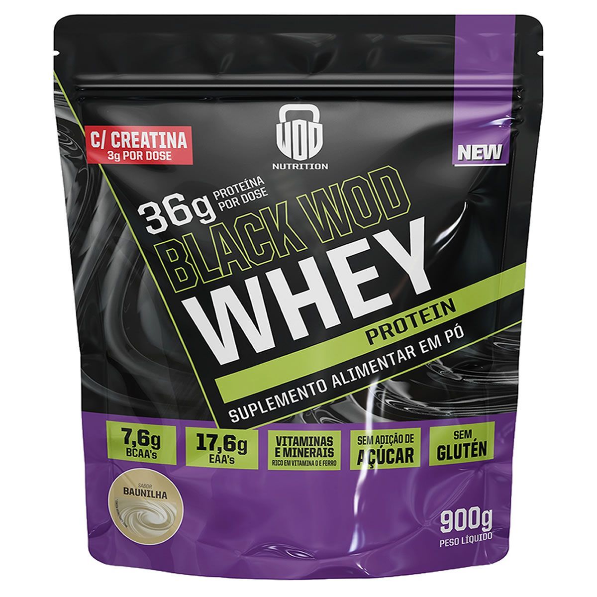 Black Wod Whey Protein com Creatina - 900g Baunilha - Wod Nutrtion