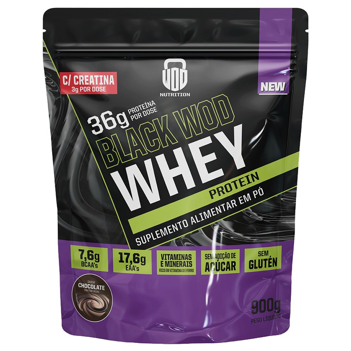 Black Wod Whey Protein com Creatina - 900g Chocolate - Wod Nutrtion