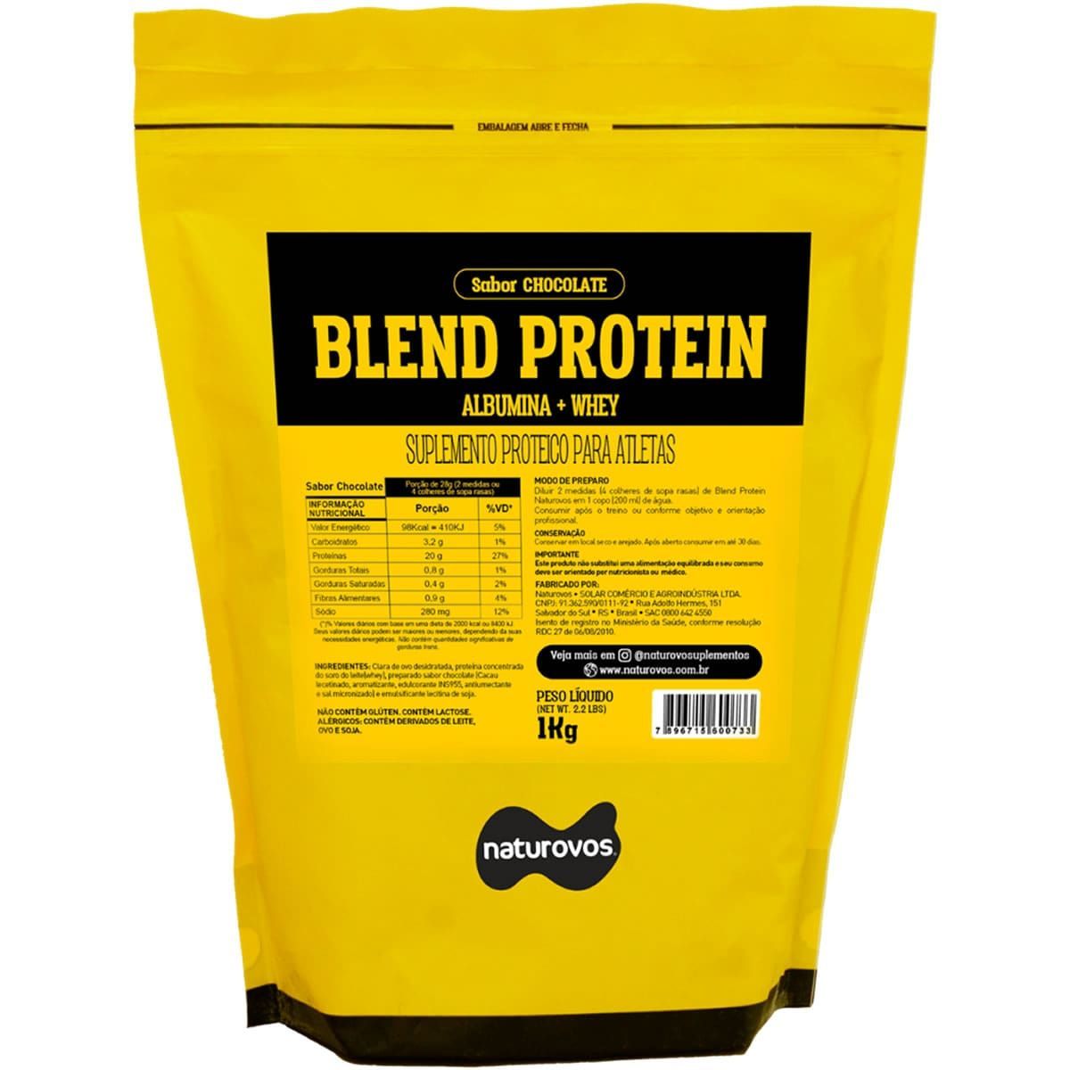 Blend Protein Albumina e Whey - 1000g  Chocolate - Naturovos