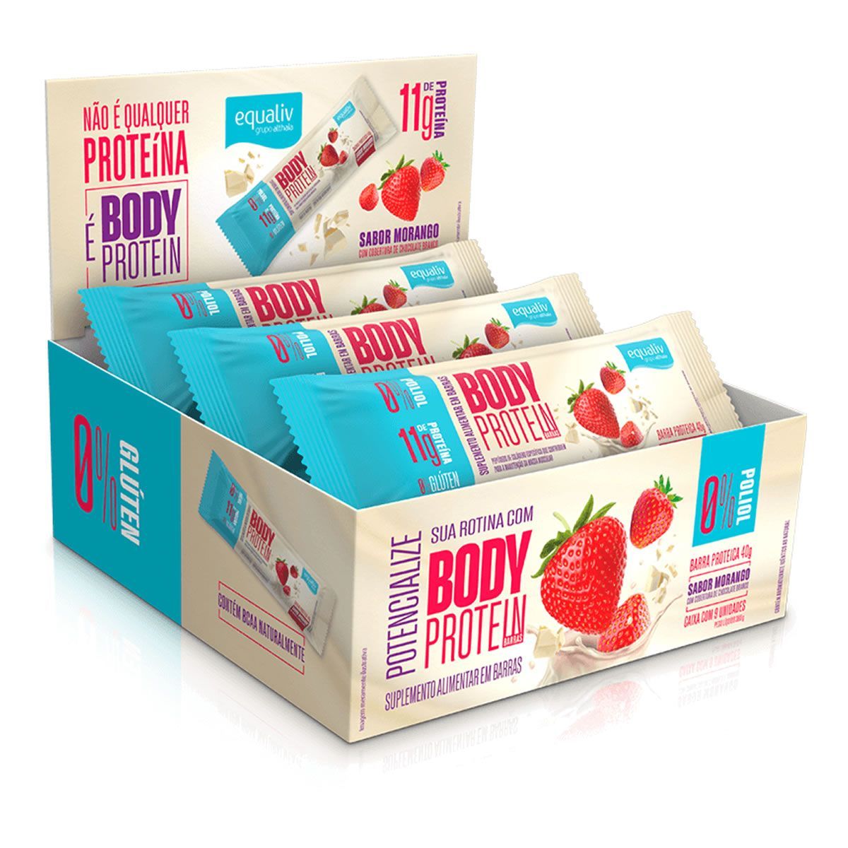 Body Protein Barra - 9 Unidades 40g Morango - Equaliv