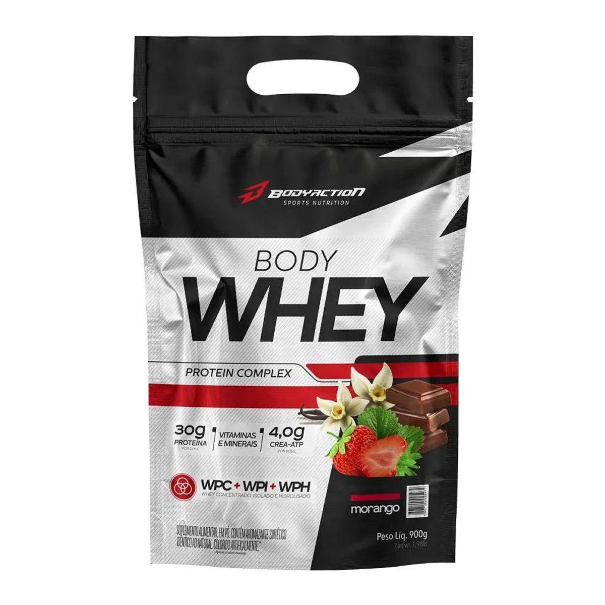 Body Whey - 900g Refil Morango - BodyAction