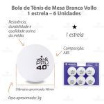 Bola T�nis de Mesa 1 Estrela - 6 Unidades Branca - Vollo Sports