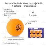 Bola T�nis de Mesa 1 Estrela - 6 Unidades Laranja - Vollo Sports