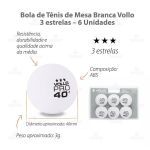 Bola T�nis de Mesa 3 Estrela - 6 Unidades Branca - Vollo Sports