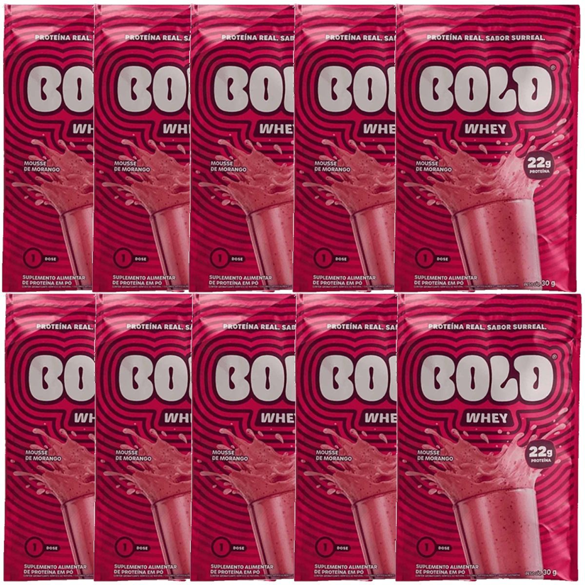 Bold Whey - 10 Sach�s 30g Mousse de Morango - Bold