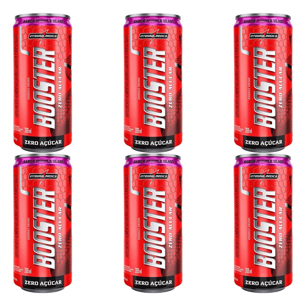 Booster Energy Drink Zero A�ucar - 6 Latas 269ml Purple Blast - Integral M�dica*** Data Venc. 04/03/2026