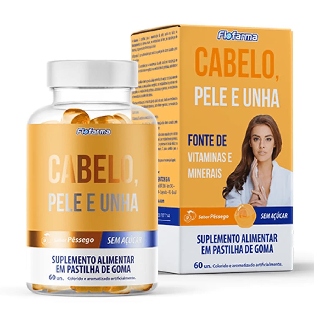 Cabelo, Pele e Unha - 60 Gomas P�ssego - Flofarma