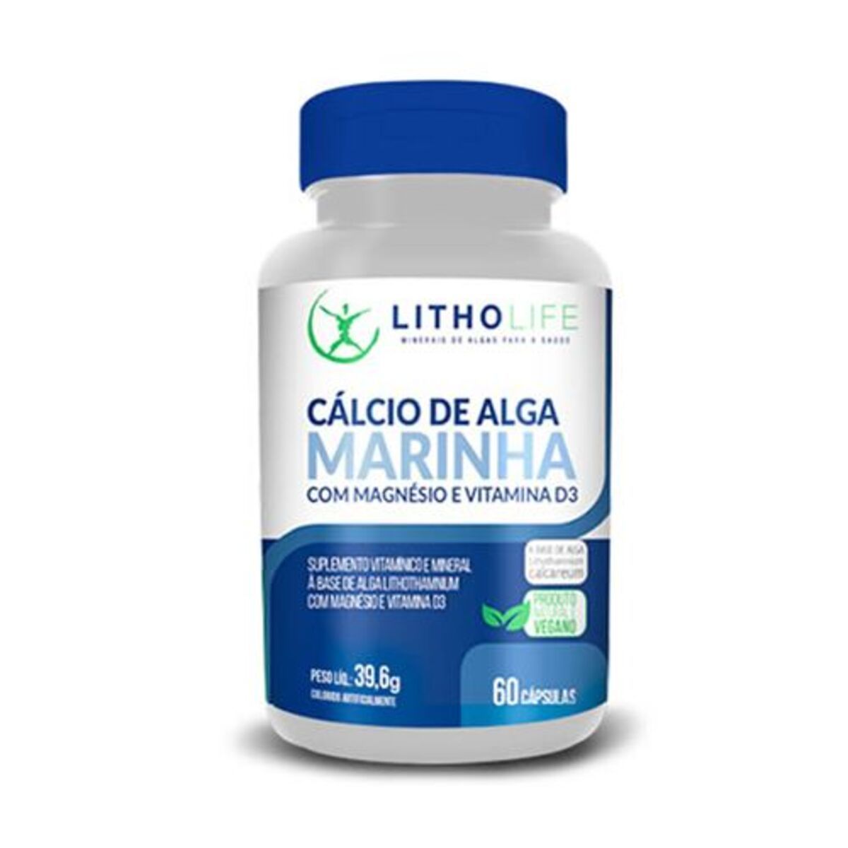 C�lcio de Alga Marinha com Magn�sio e Vit. D3 - 60 C�psulas - Litholife