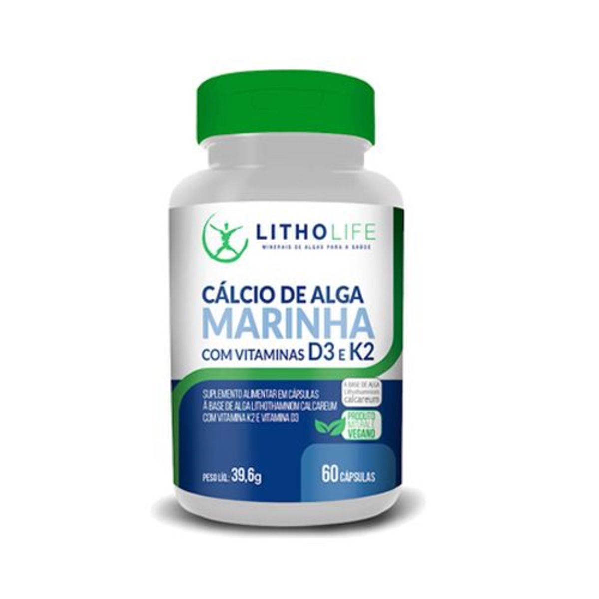 C�lcio de Alga Marinha com Vit. D3 e K2 - 60 C�psulas - Litholife