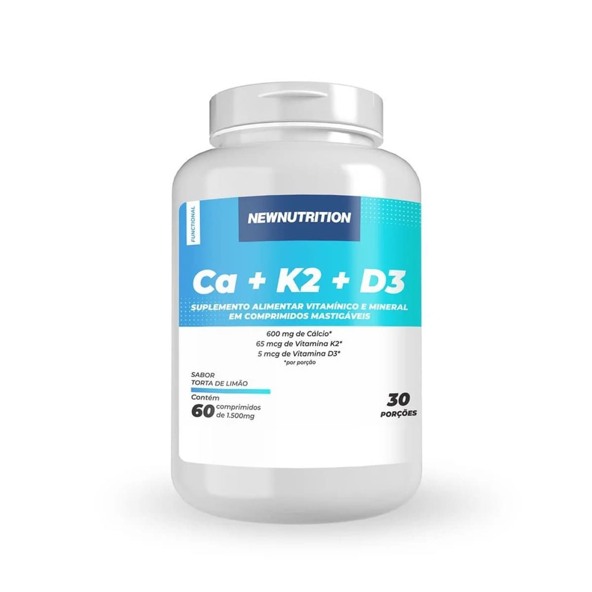 C�lcio + K2 + D3 - 60 Comprimidos Mastig�veis Torta de Lim�o - NewNutrition
