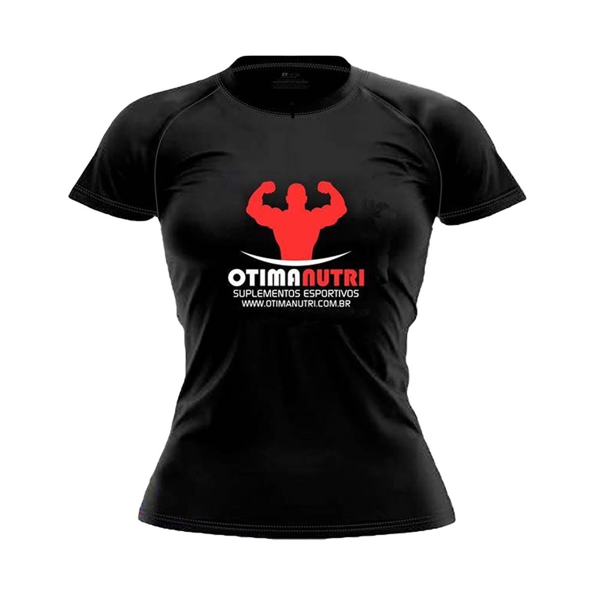 Camiseta Raglan Super Dry 100% Poliester  - Baby Look Preta Tam. M  - OtimaNutri
