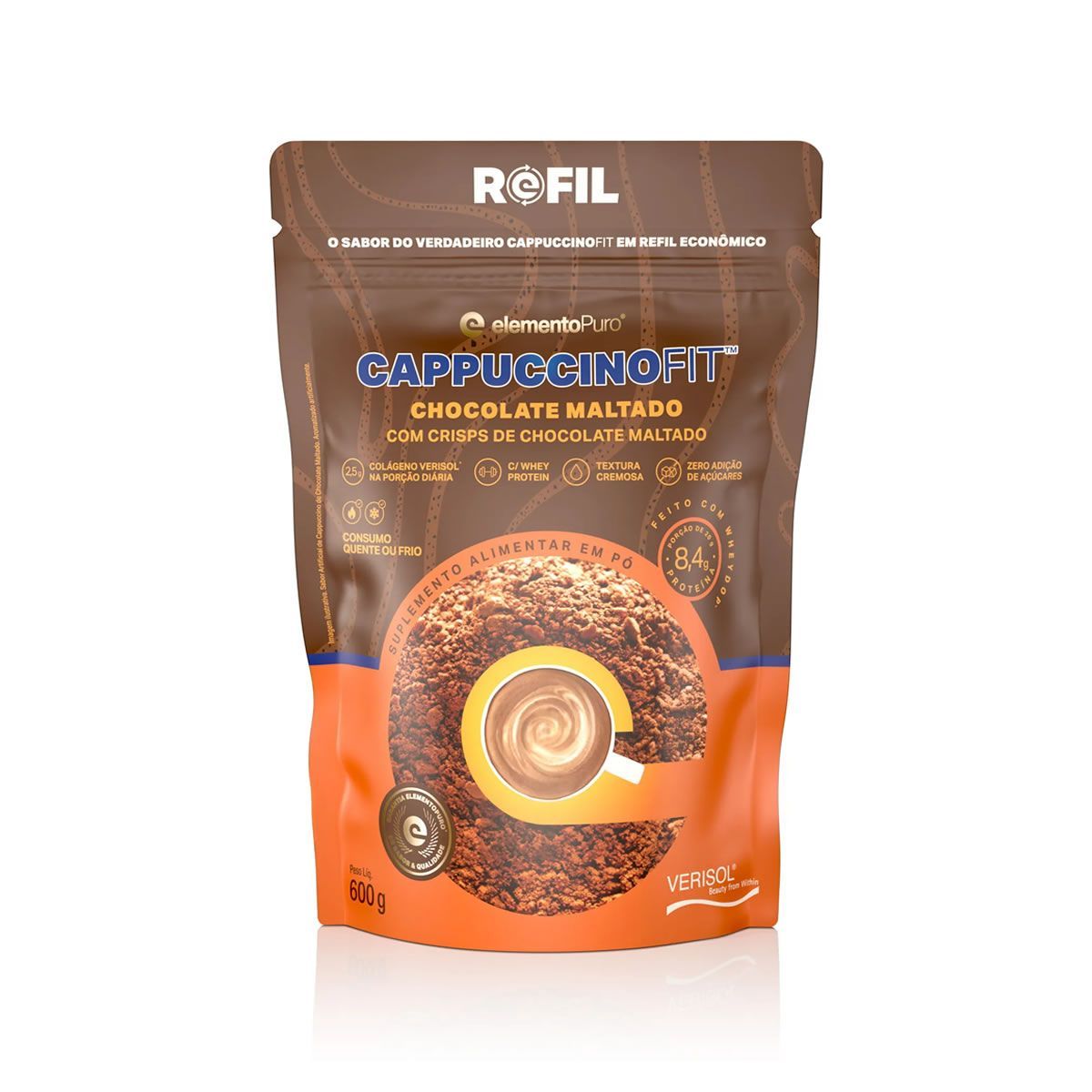 CappuccinoFit - 600g Refil Chocolate Maltado - ElementoPuro