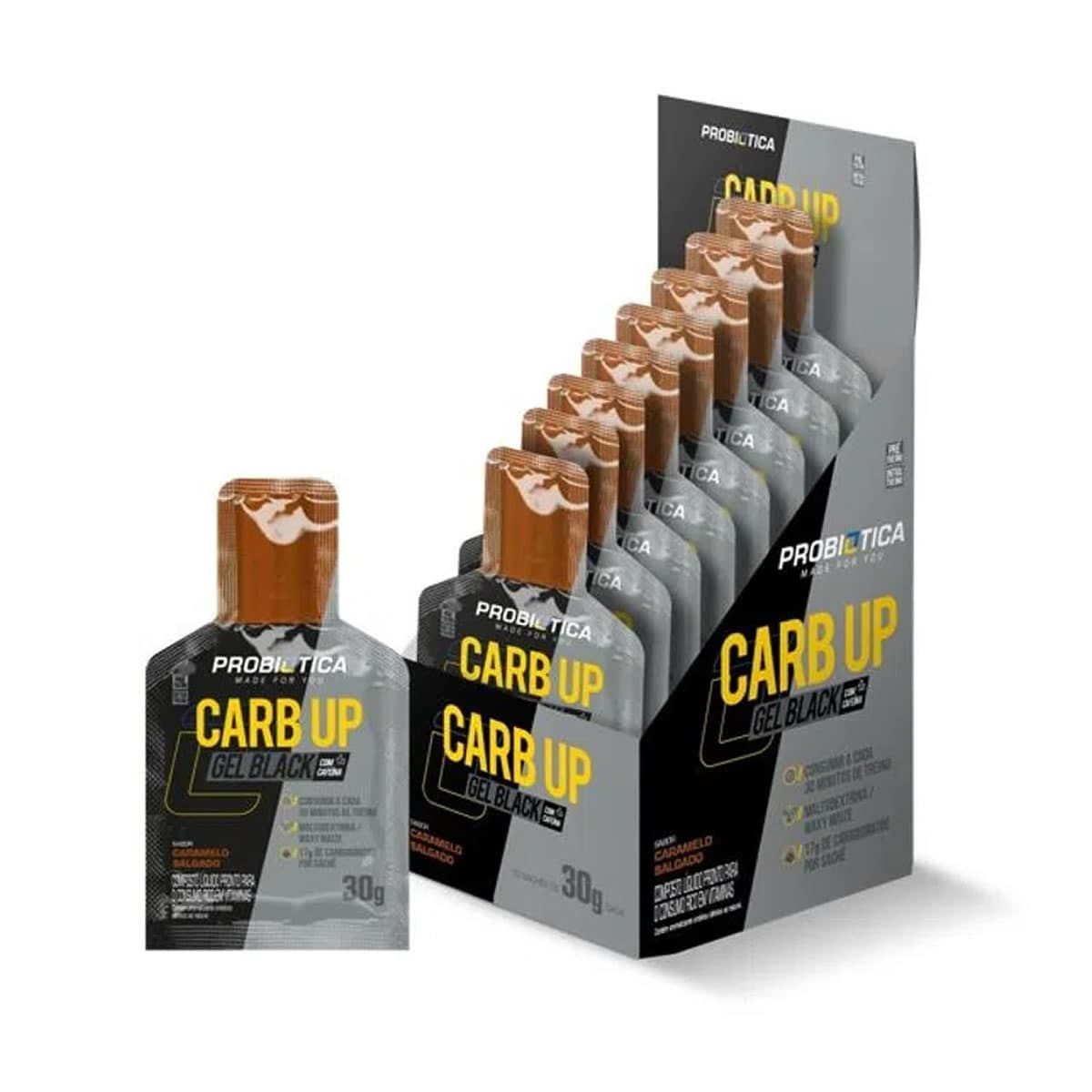 Carb Up Gel Black - 10 Sach�s 30g Caramelo Salgado - Probi�tica*** Data Venc. 27/09/2023