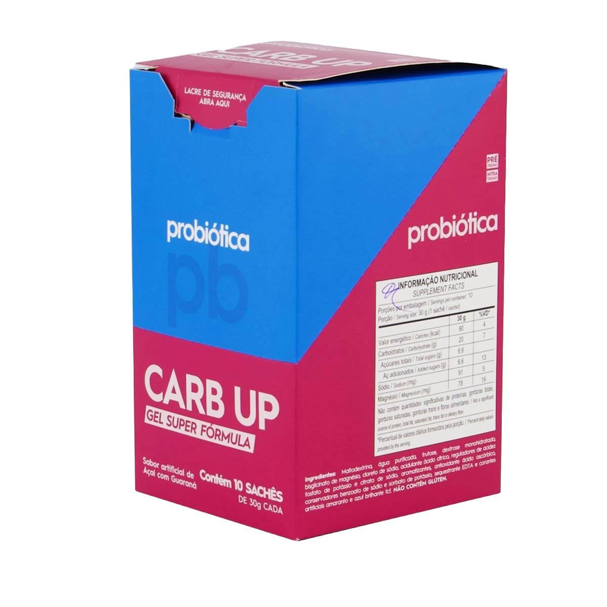 Carb UP Gel Super F�rmula - 10 Sach�s 30g A�a� c/ Guaran� - Probi�tica