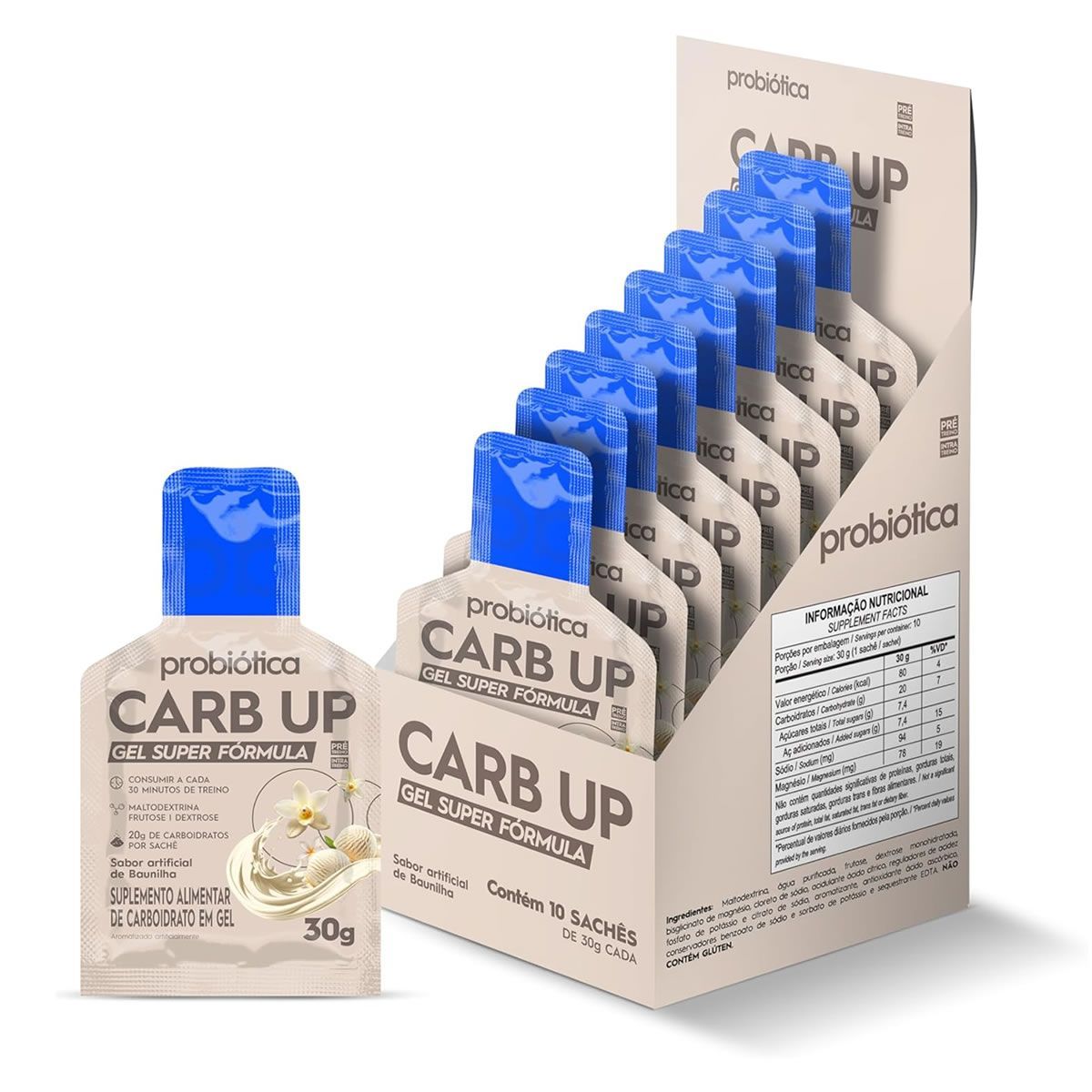 Carb UP Gel Super F�rmula - 10 Sach�s 30g Baunilha- Probi�tica
