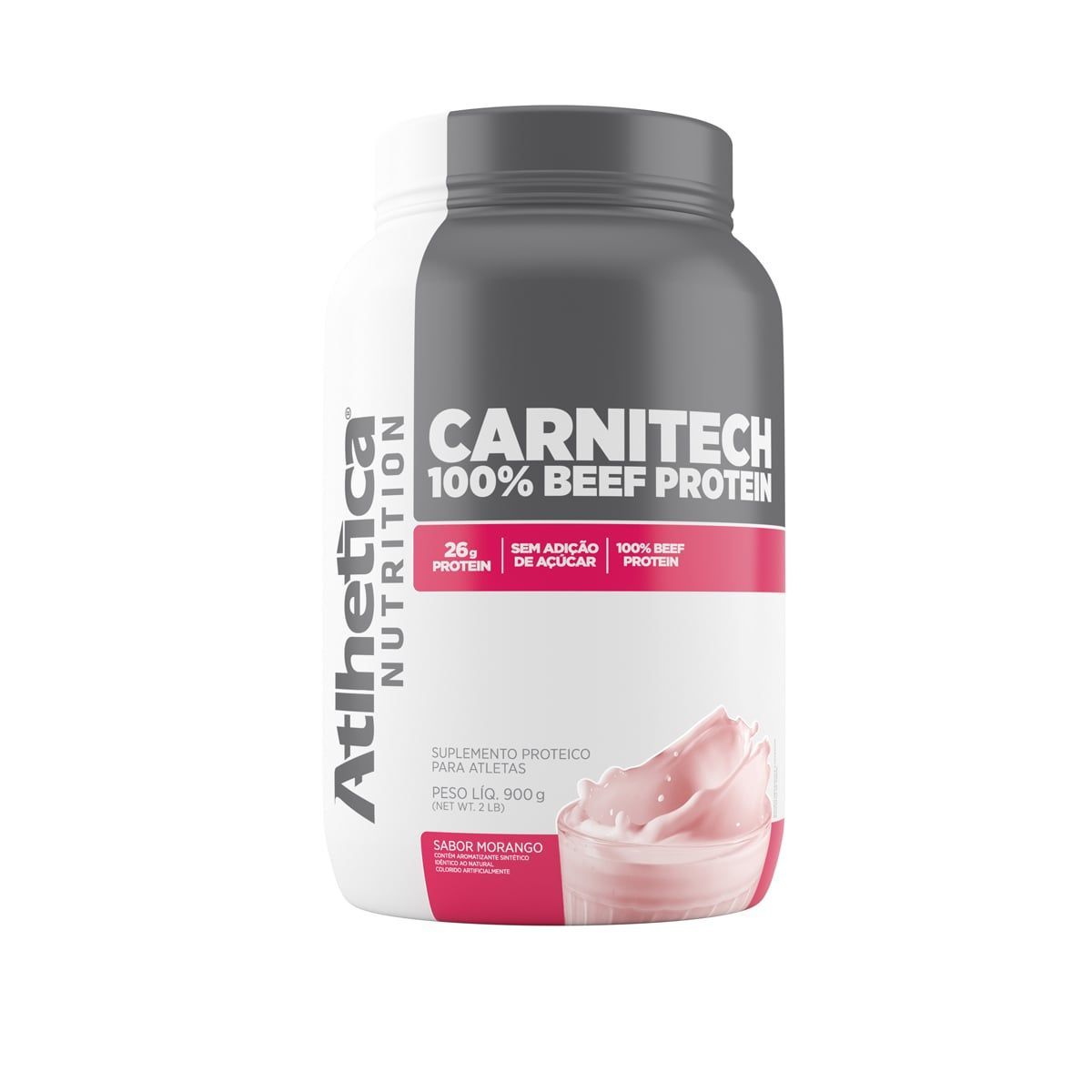 Carnitech 100% Beef Protein - 907g Morango - Atlhetica Nutrition