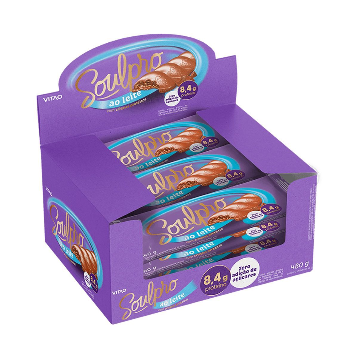 Chocolate Proteico - 12 Unidades de 40g Ao Leite Zero - VITAO