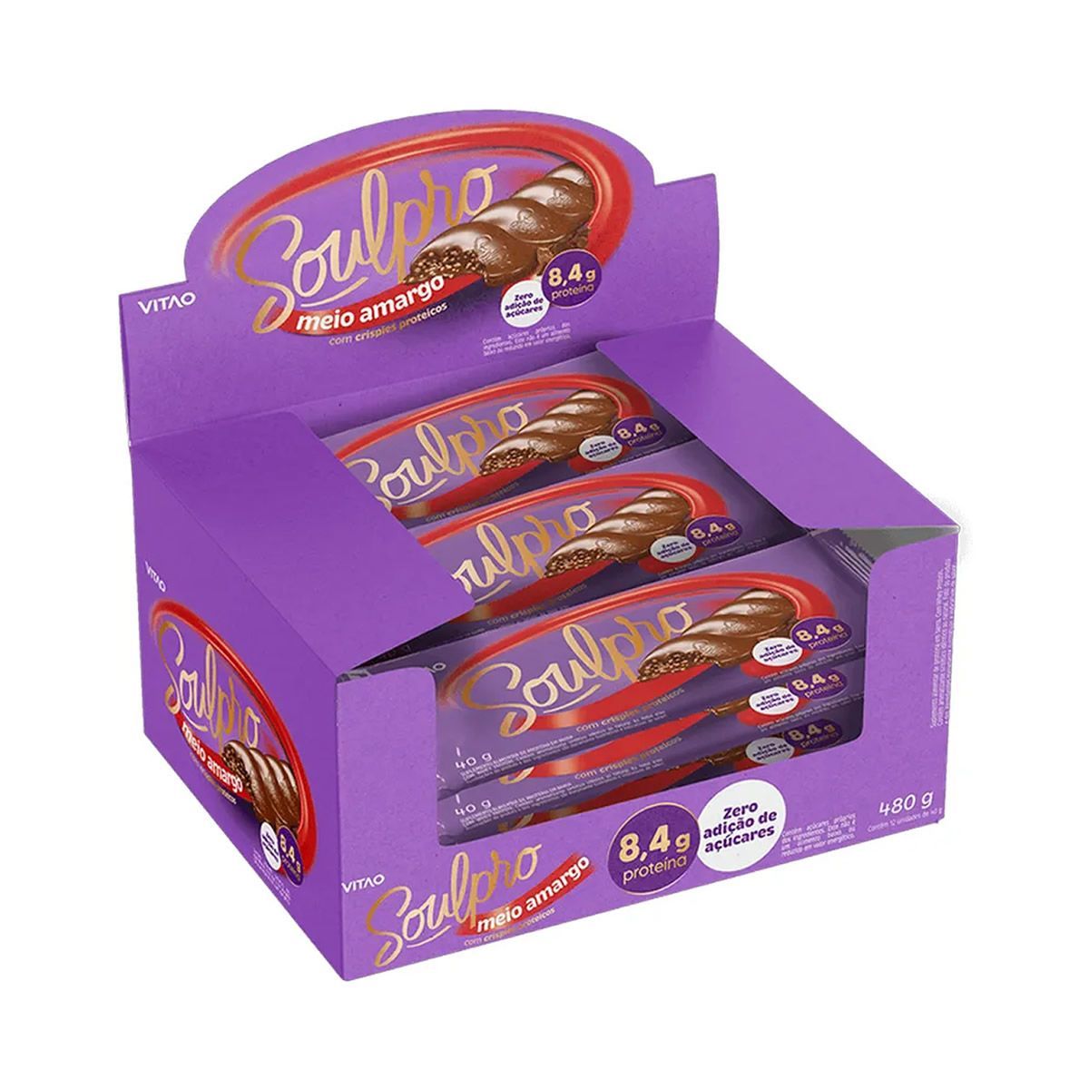 Chocolate Proteico - 12 Unidades de 40g Meio Amargo Zero - VITAO