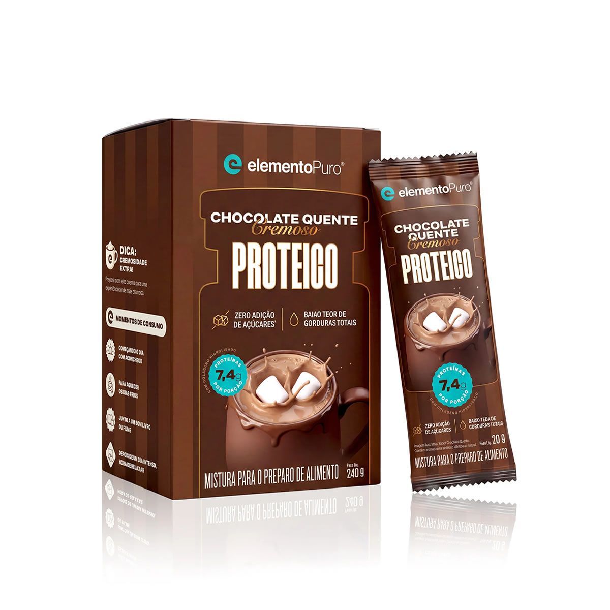 Chocolate Quente Cremoso Proteico - 12 Unidades 20g Chocolate - ElementoPuro