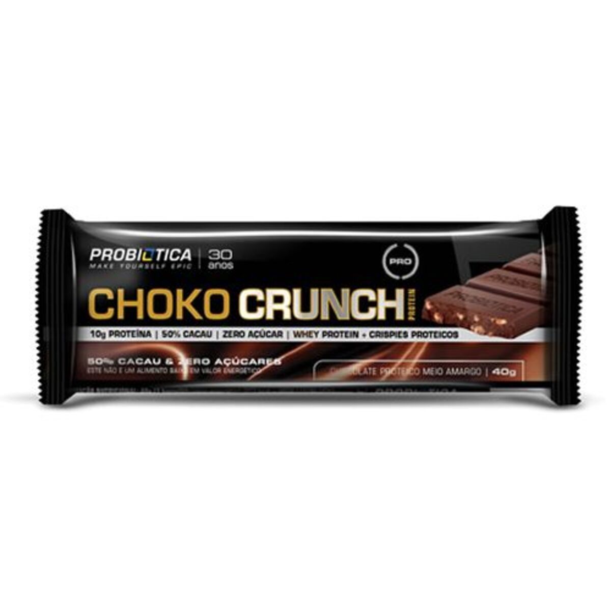 Choko Crunch - Chocolate Proteico Meio Amargo 1 Unidade 40g - Probi�tica