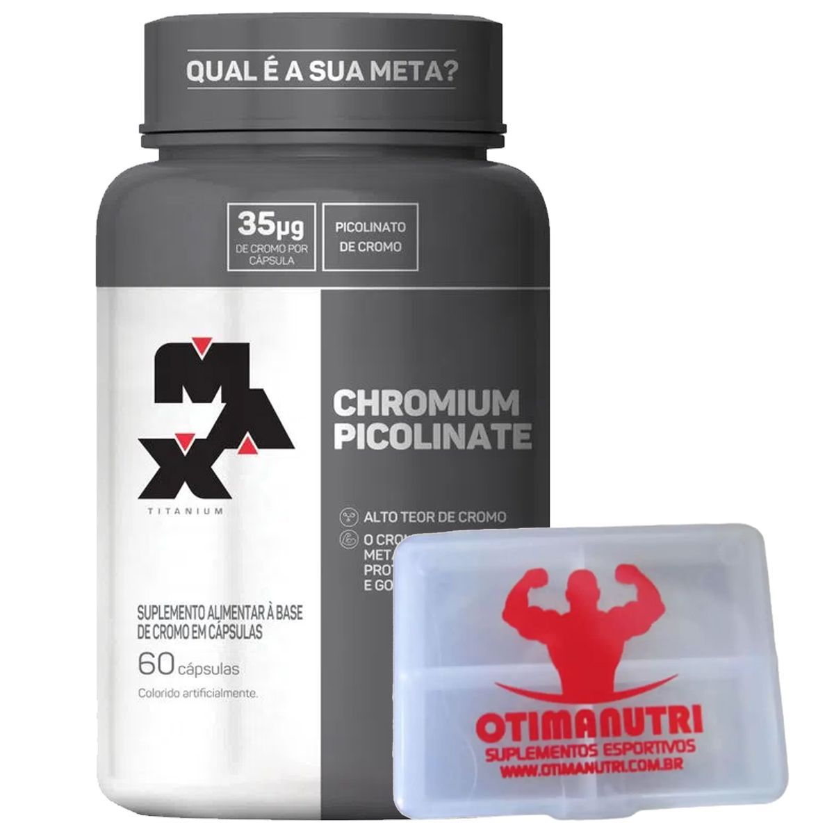 Chromium Picolinate - 60 C�psulas + Porta C�psulas transparente - Max Titanium