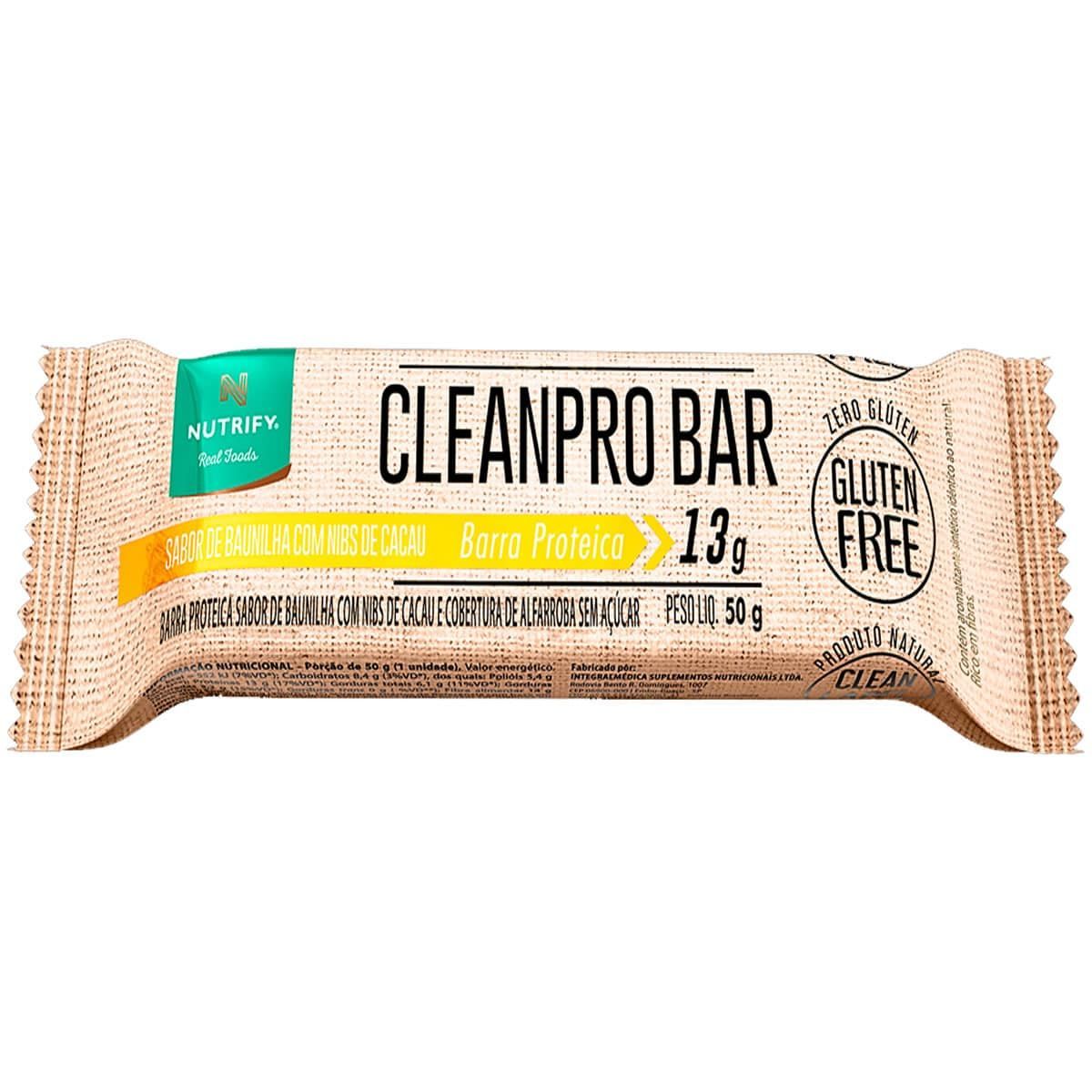 CleanPro Bar - 1 Unidade 50g Baunilha com Nibs de Cacau - Nutrify
