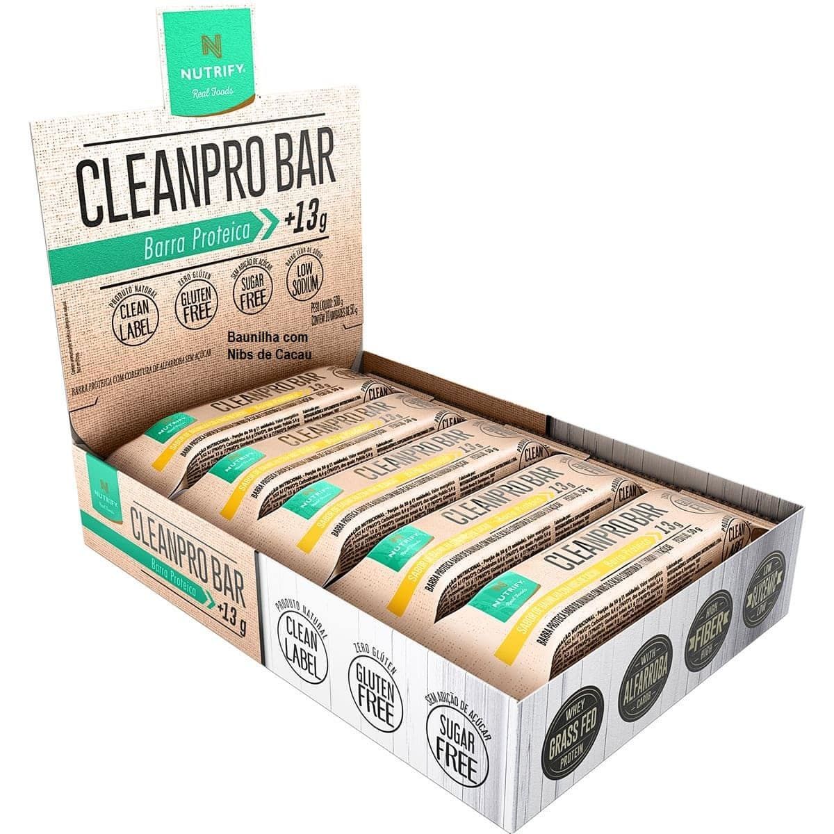 CleanPro Bar - 10 Unidades 50g Baunilha com Nibs de Cacau - Nutrify