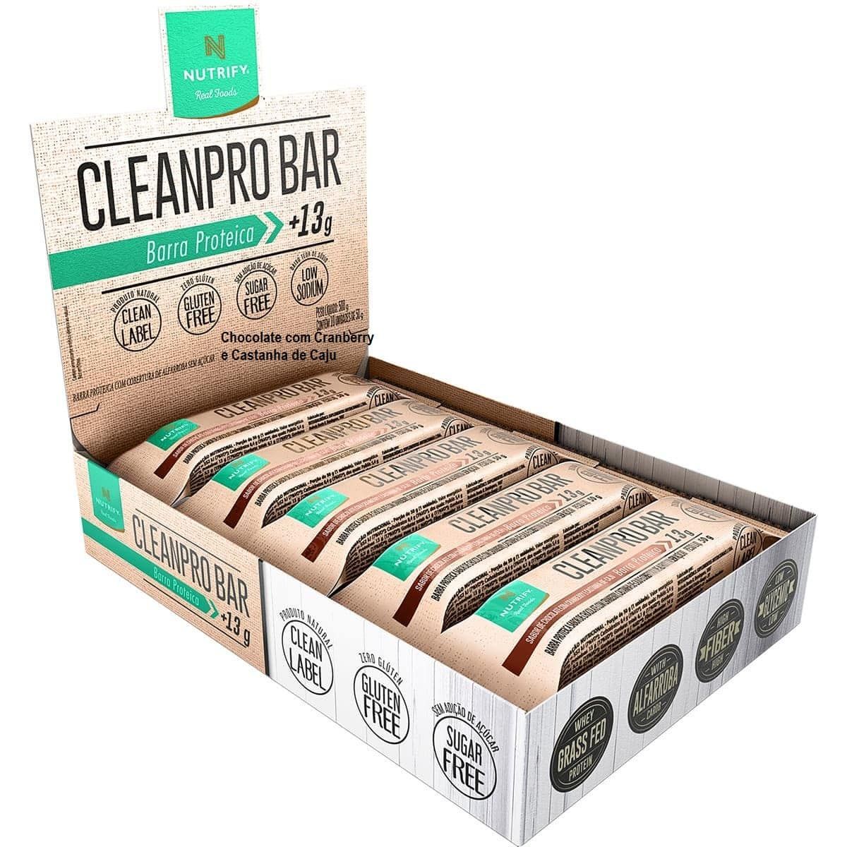 CleanPro Bar - 10 Unidades 50g Chocolate com Cranberry e Castanha de Caju - Nutrify