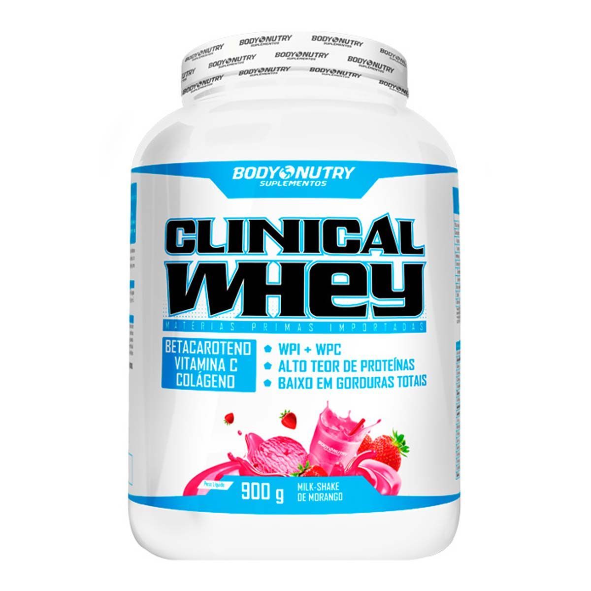 Clinical Whey - 900g Milk Shake de Morango - Body Nutry*** Data Venc. 04/09/2021