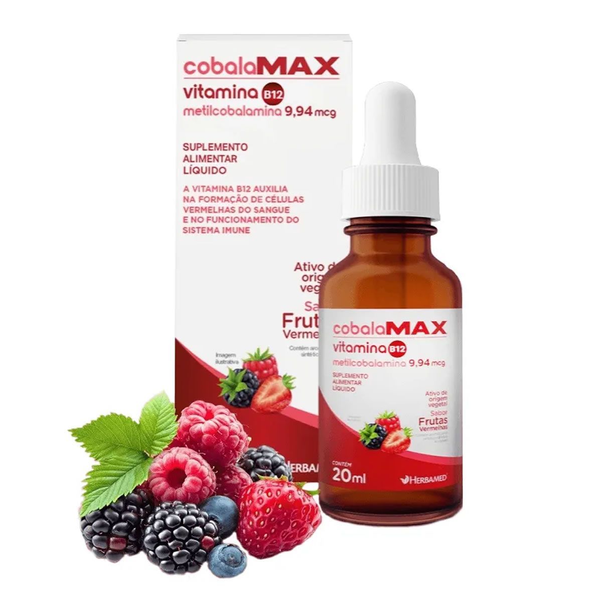 Vitamina B12 Metilcobalamina - 20ml Frutas Vermelhas - Herbamed