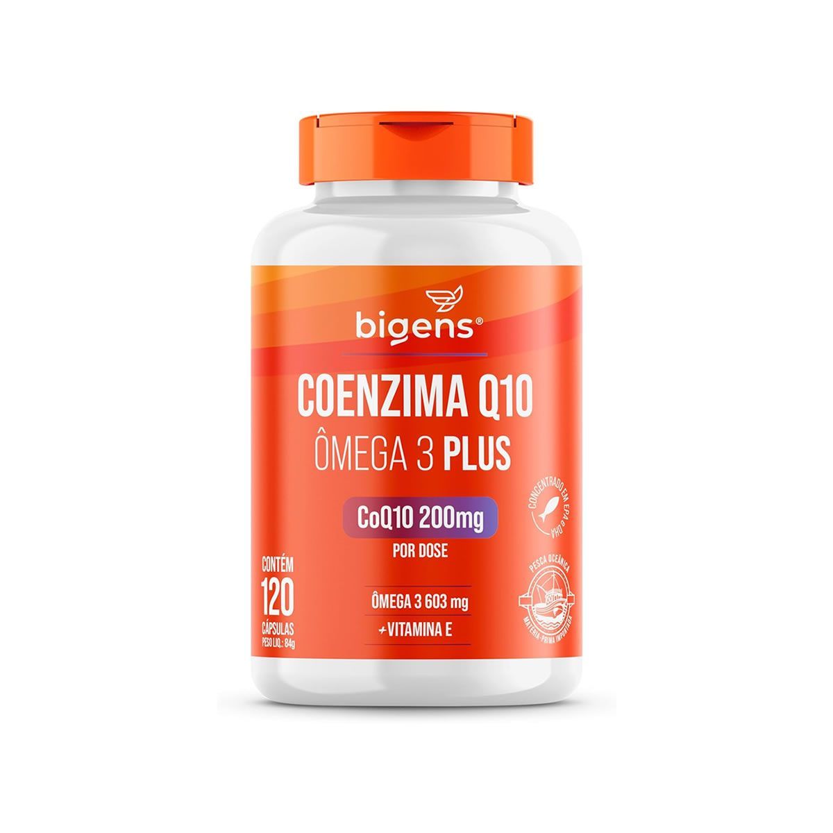 Coenzima Q10 200mg + �mega 3 Plus + Vitamina E - 120 C�psulas - Bigens