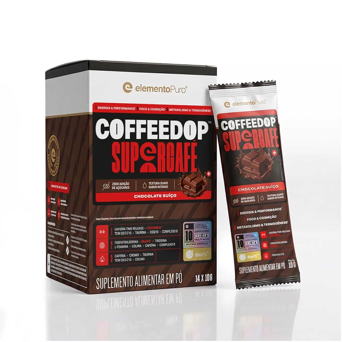 CoffeeDop SuperCaf� - 14 Sach�s 10g Chocolate Su��o - ElementoPuro
