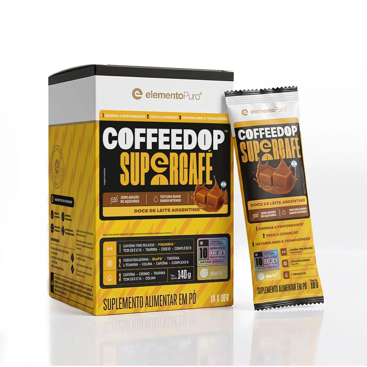 CoffeeDop SuperCaf� - 14 Sach�s 10g Doce de Leite Argentino - ElementoPuro